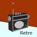 Stock Illustration Retro radio with antenna, on old background,