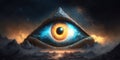 Eye of Providence Pyramid Illuminati with Cosmic Space Abstract Background