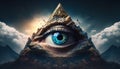 Eye of Providence Pyramid Illuminati with Cosmic Space Abstract Background