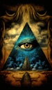 Eye of Providence Pyramid Illuminati with Cosmic Space Abstract Background Royalty Free Stock Photo