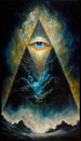 Eye of Providence Pyramid Illuminati with Cosmic Space Abstract Background Royalty Free Stock Photo