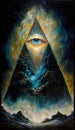 Eye of Providence Pyramid Illuminati with Cosmic Space Abstract Background