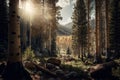 Scenic View of Sunlit Colorado Rocky Mountain Forest, generative ai