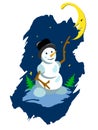 Stock Illustration Snowman and Moon