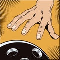 Stock illustration. Style of pop art and old comics. Hand with a bowling ball. Royalty Free Stock Photo