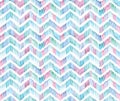 Stock illustration. watercolor chevron seamless pattern. Zigzag ornament with colored lines blue, purple, turquoise isolated on wh Royalty Free Stock Photo