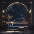 Luxury Lounge Interior - Elegant Design with Blue Marble Backdrop
