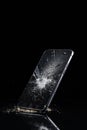 A shattered Smartphone - falling - broken - crushed - explosion - damaged - generic model - shards of broken screen