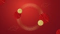 Chinese happy new year on red background with golden circle