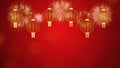 Chinese new year lantern with fireworks on red background