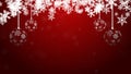 Christmas baubles decorations with snowflakes and snow falling on red background Royalty Free Stock Photo