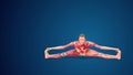 3D human Upavistha Konasana or Seated Wide-Angle yoga pose on blue background