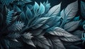 Winter tropical bluish tones leaves background. AI Generative