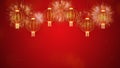 Happy chinese new year on red background with fireworks and lanterns