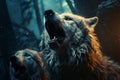 Stock image portrays wolfs haunting howl beneath the full moons luminance