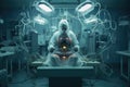 robot creating himself. creation of a robot. futuristic cyborg. horror sci-fi concept. operating room. self creation. Royalty Free Stock Photo