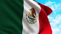 Close-up of the national flag of Mexico flutters in the wind
