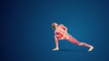 3D human Parivrtta Baddha Parsvakonasana or Revolved Side Angle yoga pose on blue background Royalty Free Stock Photo