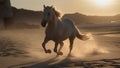 Sunset Beach Gallop - Majestic White Horse, Seaside Elegance, Wild Spirit, Equine Grace, Nature\'s Canvas, Freedom Essence