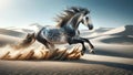 Dune Dancer: Graceful Gallop of a Grey Stallion in the Desert Royalty Free Stock Photo