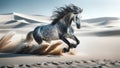 Sandy Sprint: A Majestic Grey Horse Captured in Swift Motion Royalty Free Stock Photo