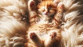 Blissful Dreams: A Snoozing Ginger Kitten Nestled in Fluffy Comfort