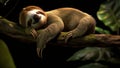 Sleepy Three-toed Sloth in a Lush Rainforest