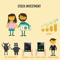 Stock investment infographics with growth of money , bull or bea Royalty Free Stock Photo