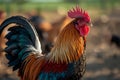 A rooster showing vibrant plumage in side view Royalty Free Stock Photo