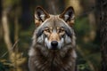 A wolf looking directly at the camera with piercing eyes Royalty Free Stock Photo