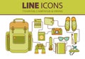 Stock line icons set. Hiking, travel and vacation. Royalty Free Stock Photo