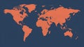 World map depicted with continents in orange on a dark blue background Royalty Free Stock Photo