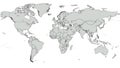 World map in black and white. Countries and continents are outlined with internal borders marked Royalty Free Stock Photo