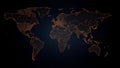 A digital world map with a dark background, featuring an orange grid line design. Royalty Free Stock Photo