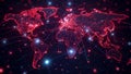 A digital world map with a technological theme, featuring a dark background Royalty Free Stock Photo