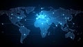 Digital world map visualization against a dark background. Royalty Free Stock Photo