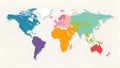World map featuring continents in distinct colors: Royalty Free Stock Photo