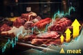 Stock Market Analysis Over Meat Display Case