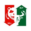 Stock market. Bullish schedule. Bear schedule. Players on Exchange. Bulls and bears traders on a stock market. Vector.