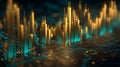 Stock Market Candlestick Charts in Gold 3D Market Data Visualization. Dynamic Trading Graphs and Digital Financial Analysis. Royalty Free Stock Photo