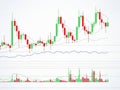 Stock market chart with candlesticks and indicators isolated on white background Royalty Free Stock Photo