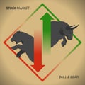 Stock market concept bull vs bear with up and down arrow Royalty Free Stock Photo