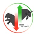 Stock market concept bull vs bear with up and down arrow Royalty Free Stock Photo