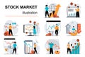 Stock market concept with character situations mega set. Vector illustrations Royalty Free Stock Photo