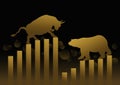 Stock market concept design of gold bull and bear with graph Royalty Free Stock Photo