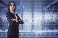 Stock market concept with trader woman on digital wall background