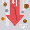 Stock market crash with coins money and arrows down