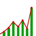 Stock market diagram or graphic illustration with green bar and red line