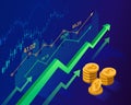 Stock market and economics growth concept. Abstract isometric finance background. Vector illustration