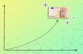 Stock market and economy. Growing chart and paper euro currency. Copy space. Concept of exchange and investment